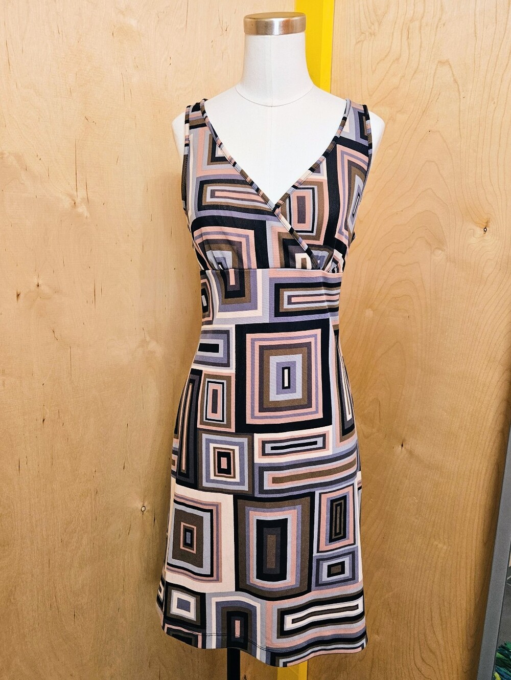 90s Geometric Print Mesh Mini Dress